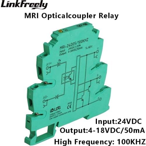 MRI-24D05 100KHZ Photo Opto Isolator Relay Programmable 24VDC 8mA In Out 4-18VDC 50mA Interface Voltage Relay Module DIN Rail