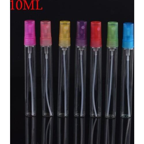 MUB - (10 Pieces/Lot) 10ml Mini Glass Refillable Perfume Bottle With Plastic Spray Empty Glass Perfume Atomizer Portable Bottles