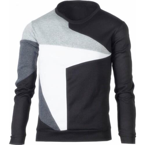 Mens Matching Color Casual Fleece Hoodies 2019 Round Collar Contrast Color Long Sleeve Fleece Slim Fit Mens Pullove Sportswear