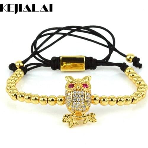 Anil Arjandas Men Bracelets Owl Bird Charm Braiding Macrame Bracelet Micro Pave CZ Animal Connector 4mm Beads Women