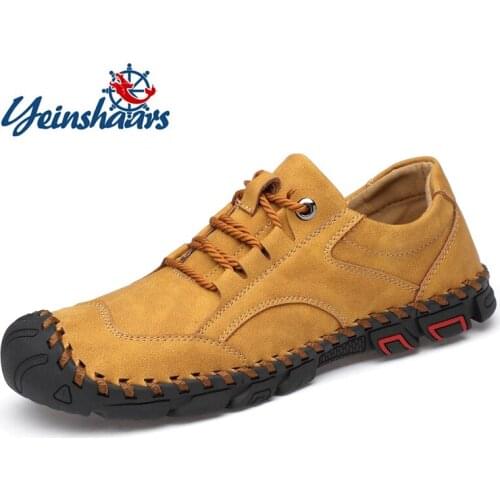 YEINSHAARS New Fashion Handmade Casual Shoes Leather Lace Up Brand Shoes Luxury Business Summer Shoes Men Walking Flats
