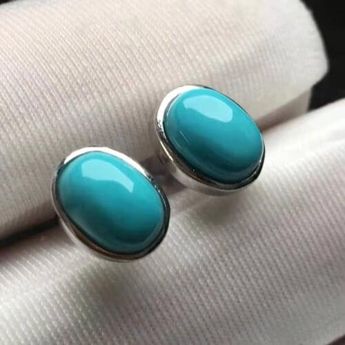 Natural Turquoise Earrings Round Oval Piercings Pendientes Plata De Ley S925 Mujer Sterling Silver Jewelry Top Stone