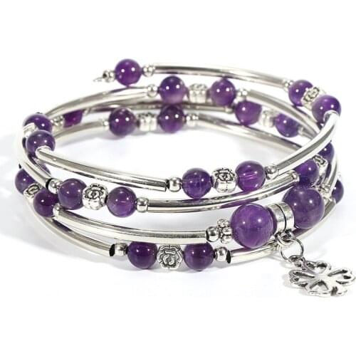 2020 New Women Bracelet Hand Jewelry 4 Stands Pink Purple Crystal Wrap Bracelets Fashion Lucky Clover Wish Charm Bracelet