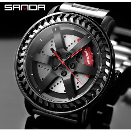 SANDA 2021 New Hot Selling Mens Watch Hub Wheel Metal Hollow Roulette Quartz Watch Waterproof Mens Watch Relogio Masculino