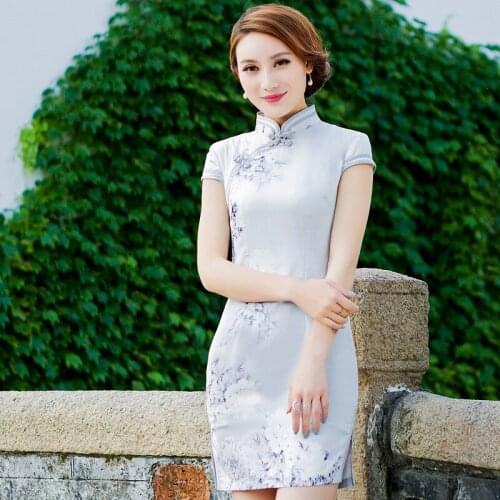 New Arrivals Short Cheongsam Chinese Traditional Clothing Oriental Dresses Flower Printing China Tang Suit Qipao