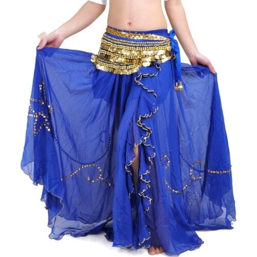 Plus Size Solid Color Belly Dancing Skirt Woman Chiffon Split Sexy Gypsy Spanish Flamenco Oriental Ethnic Performance Costumes