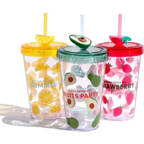 480ml straw plastic water bottle childrens plastic water cup gift water cup creative sweet cup milk coffee tea cup drink cup