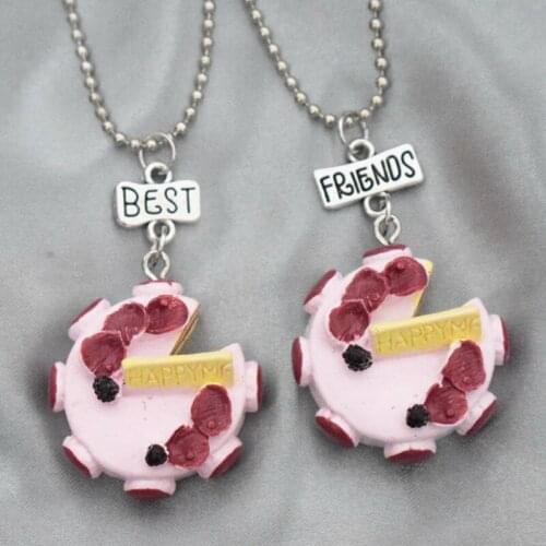 Children Best Friend Necklace Resin Pink Birthday Cake Pendant BFF 2 Necklace Friendship Jewelry Gifts For Kids 2PCS/Set