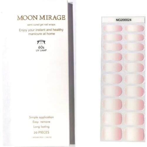 Semicured Gel Nail Strip UV Light Required White Pink Gradient Nail Polish Wraps Set Manicure Sticker Foil Art Cute Seal Decals