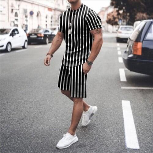 Casual Suits Jogging Suit Men Stripe Sets Clothing Running Sweatshirt Man Short Sleeve Jogger Pants Fashion Sweat Track Suits