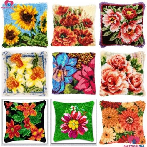 Dropshipping Latch Hook kits Pillow flower Diy Handmade Printed Canvas Cushion Latch Hook Kits DIY Unfinished accessories kits