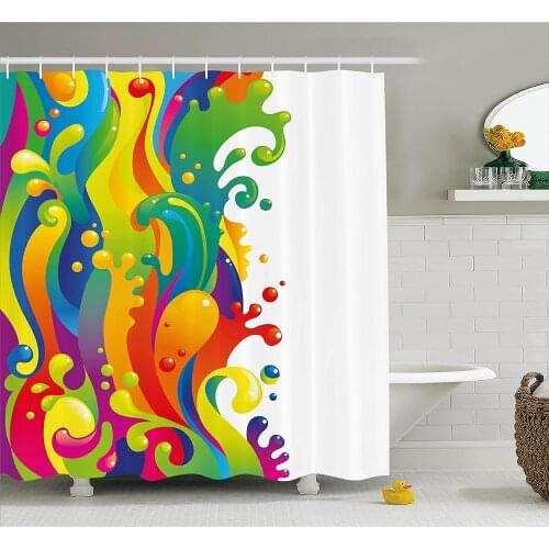 Psychedelic Shower Curtain Digital Made Fluid Rainbow Color Paint Splash Contemporary Psychedelic Bath Curtain For Bathroom