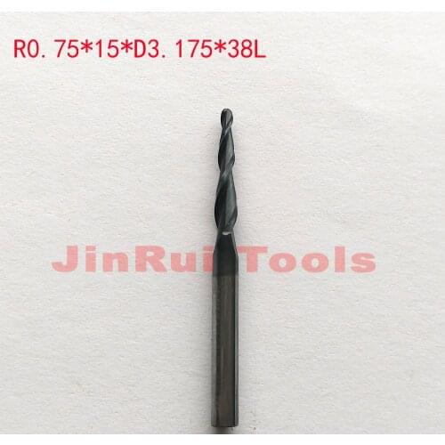 R0.75*15*D3.175*38L 1/8"shank HRC55 solid carbide Tapered Ball Nose End Mills milling cutter wood Engraving tools knife