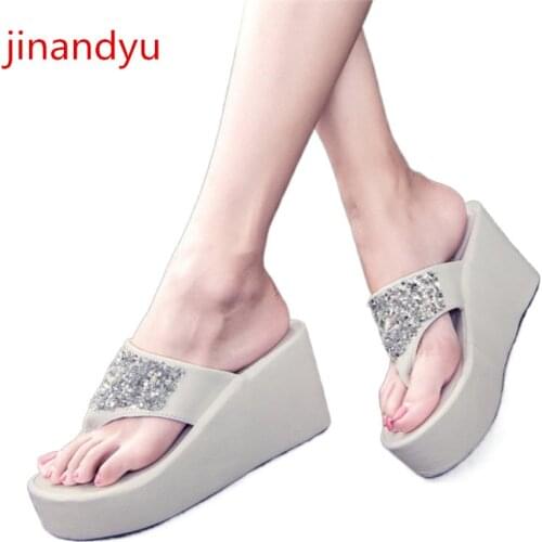 Wedges Platform Flip Flops Women Shoes Slippers Crystal Pink Black White Heels Sliders Shoes Women Flip Flop Wedge Sandals
