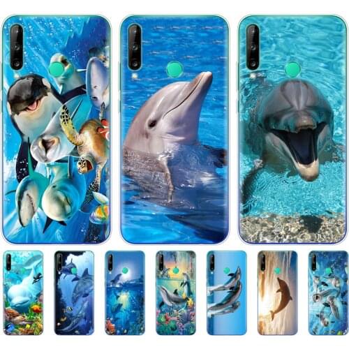 Silicon phone cover case for huawei p40 lite E p40 pro cover for huawei Y7P Y5P Y6S Y9S NOVA 5T ocean dolphin Dance And Jumping