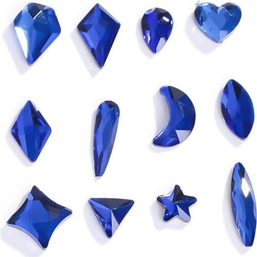 Swarovsky Blue Mix shape Flat back Rhinestones 100Pcs Crystal Glass Stones for DIY Nails art Decoration