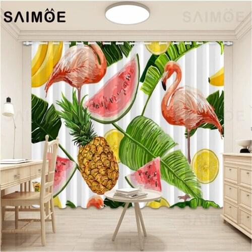 Tropical Plant Curtain Fruit Banana Pineapple Curtains Living Room Flamingo Green Leaves Bedroom Art Curtain Ultra Micro Shading