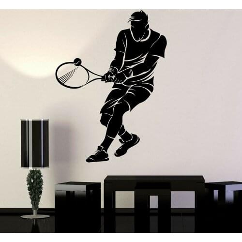 Tennis Player Wall Decal Sport Racquet Ball Game Stadium Teens Room Interior Decor Door Window Vinyl Stickers Art Wallpaper E246