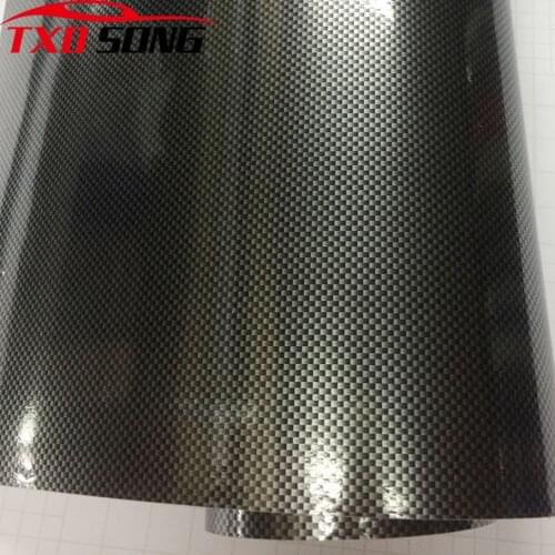 High quality Yellow 2D Carbon Fiber Vinyl Black Glossy Square 2D carbon wrapping Film Glossy carbon car sticker