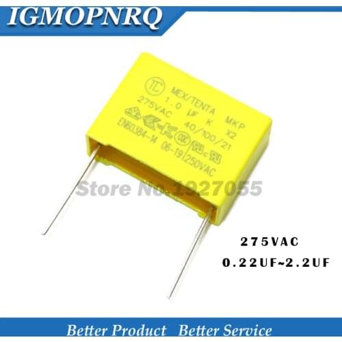 10pcs X2 Safety capacitor 22.5mm 275VAC 275V 0.22UF 0.33UF 0.47UF 0.56UF 0.68UF 0.82UF 1UF 1.2UF 1.5UF 2.2UF Polypropylene film