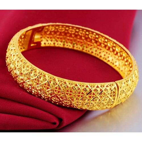 Thick Hollow Bangle Yellow Gold Filled Openable Mesh Wedding Party Womens Bangle Bracelet Gift