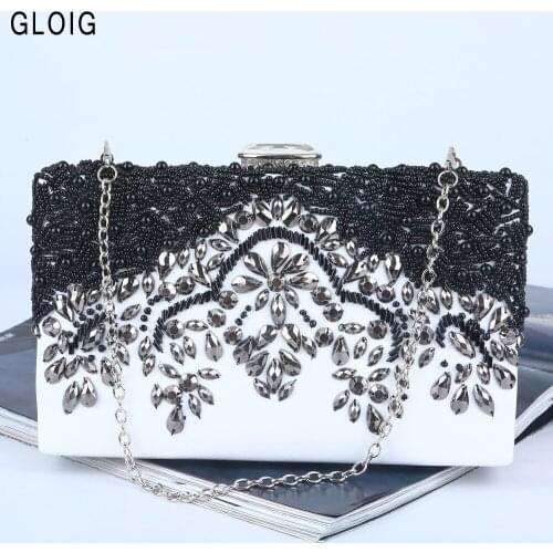 PU Fashion Women Small Day Clutches Party Beading Evening Bags Wedding Chain Diamonds Handbags For Female Purse