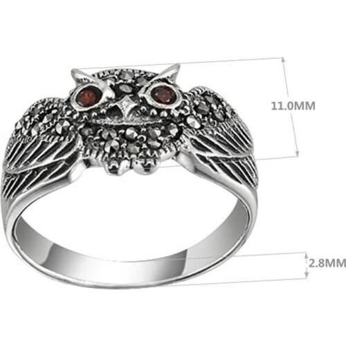 Jade Angel 925 Sterling Silver Owl Ring Vintage Style Retro Silver For Women Wedding Engagement Party Gift