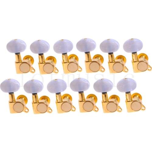 12Pcs Tuning Pegs Keys Tuners Machine Heads for Acoustic Guitar Parts Gold 12 Right Inline