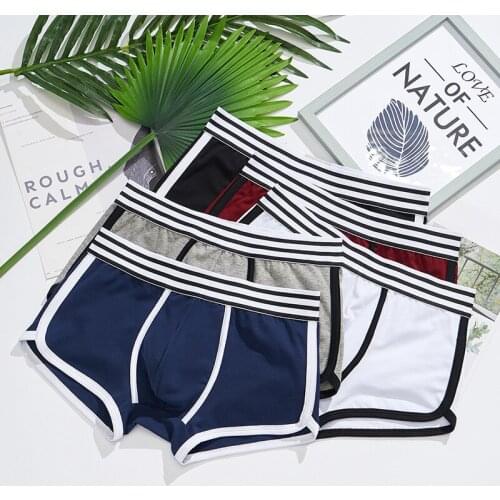 3pieces/lot boxer men shorts cotton underwear solid color Panties red/black/gray/white color