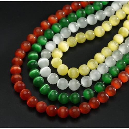 4/6/8/10/12/14mm Cat Eye Stone Crystal Beads Smooth Round Glass Beads For Bracelets Handmade DIY Jewelry Components Making 15