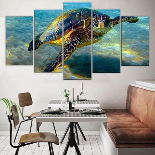 HD Printed 5 Piece Wall Art Canvas Deep Ocean Turtles Canvas Painting Posters and Prints for living room home decoration framed