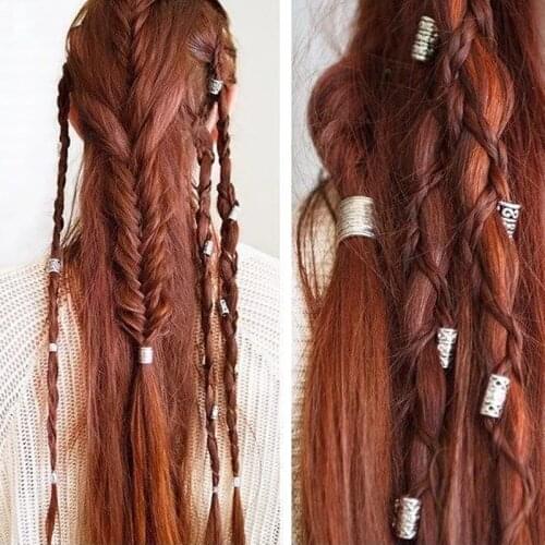 1-5 Pcs Viking Beads Women Silver Nordic Hair Rings Braid Dreadlocks Bead Hair Cuffs Braiders Irish Hair Accessories