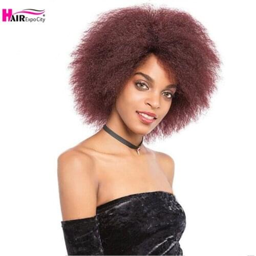 6inch Short Kinky Curly Wig Afro Fluffy Wig Synthetic Wig For African Women Glueless Balck Brown Red Color Hair Expo City