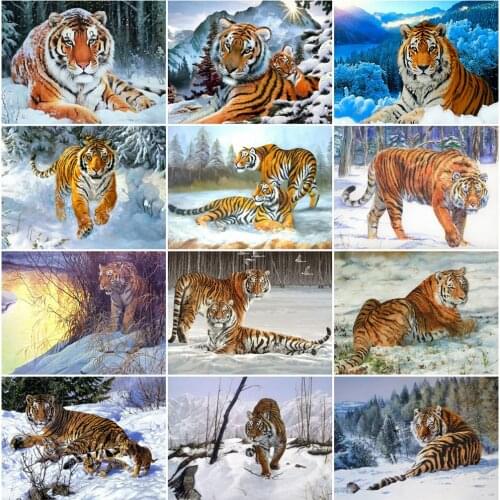 EverShine 5D Diamond Embroidery Tiger Full Square Drill Diamond Painting Winter Animals Picture of Rhinestone Mosaic Home Decor