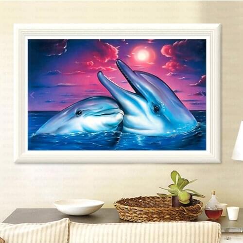 DIY 5D Diamond Mosaic Dolphins Diamond Painting Cross Stitch Kits Square Embroidery Home Decoration