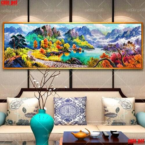 5D DIY Diamond Painting Autumn mountain river scenery Handmade Home Decoration Full Drill Cross stitch Diamond Embroidery large