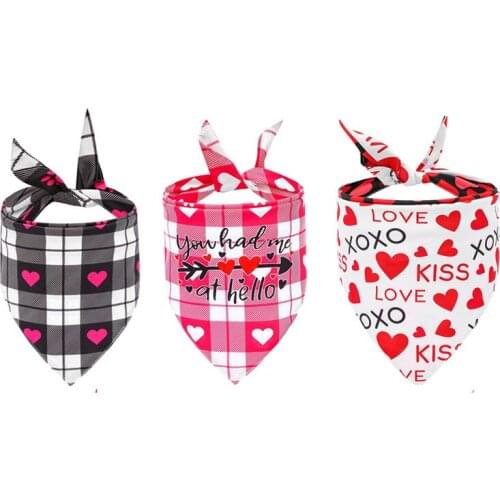 15 Pcs Valentines Day Dog Bandanas Heart Love Bibs Scarf Adjustable Neckerchief For Dogs Cats Pets Accessories Wholesale X2