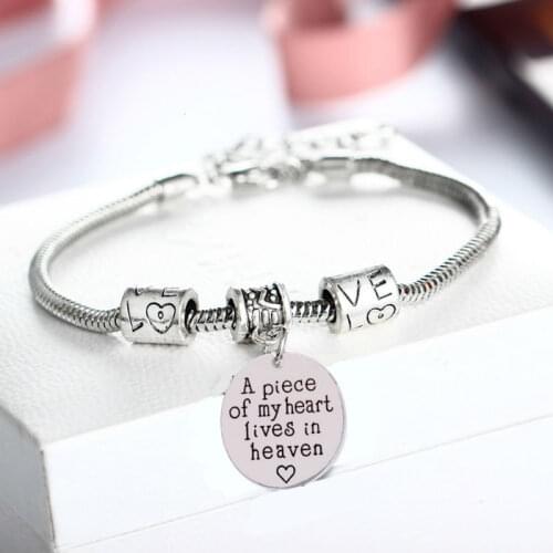 Bespmosp "A Piece of My Heart Lives in Heaven"Hand Stamped Memorial Pendant Bracelet Charms Bangle Jewelry Women