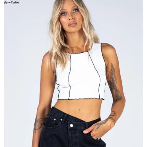 BornToGirl Cropped Tanks 2021 Summer Women Sexy Yellow Pink Black White Crop Tank Tops Y2K