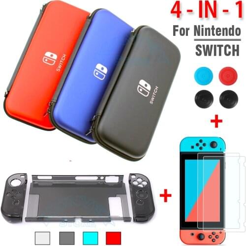 For Nintend Switch Accessories EVA Storage Carrying Bag&PC Hard Crystal Shell&Screen Glass Film for Nintendo Switch Case Cover