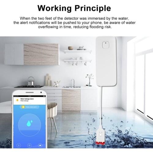 Tuya WIFI Smart Home Alarm Water Leakage Independent Water Leak Sensor Detector Flood Alert Overflow Security Alarm System