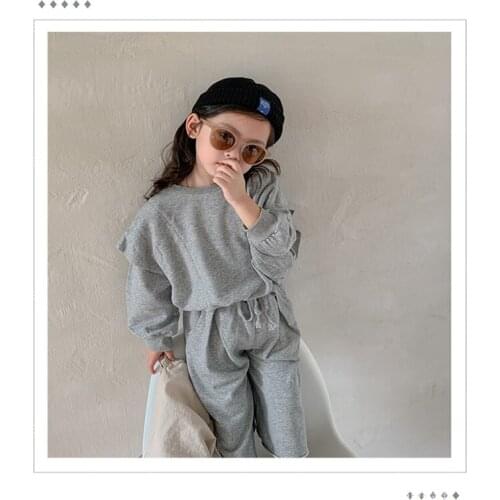 Girls Suits Tops +Pants 2021 Grey Thicken Winter Autumn Warm Kids Teenagers Outwear Kids Cotton Sport Suits Children Clothing