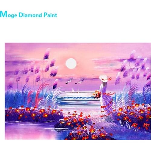 Girl in Dream Diamond Painting Oil Scenic Round Full Drill Purple Reed Nouveaute DIY Mosaic Embroidery 5D Cross Stitch Gifts
