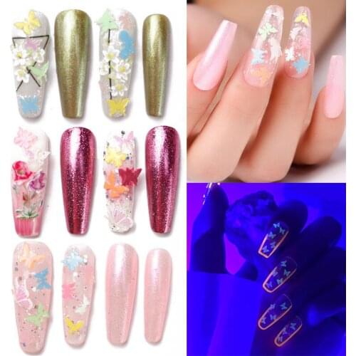 DIY Butterfly Nail Sequins 50pcs Fluorescent Color Luminous Nail Decoration Art Setting Luminous Butterfly Nail Accessories