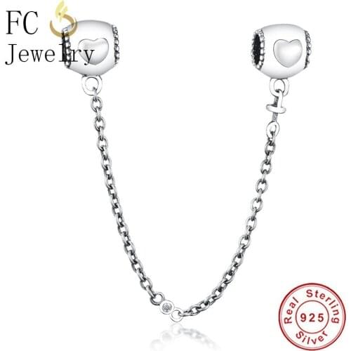 FC Jewelry Fit Original Brand Charms Bracelet 925 Sterling Silver Tube Heart Beads Safety Chain Spacer DIY Making Berloque New