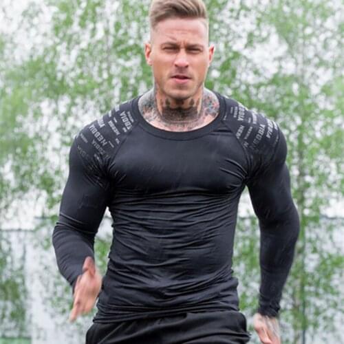 Muscle fitness long sleeve t shirts Joker tide sportswear Personality printing fitness tee Joggers breathable training clothes