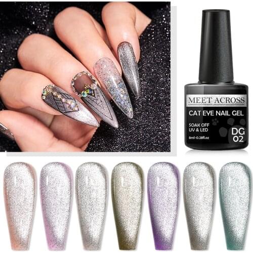 MEET ACROSS 8ML Spar Cat Eye Hybrid Varnishes Gel Nail Polish Set For Manicures Chameleon Jelly Color Gel UV Base Top Coat