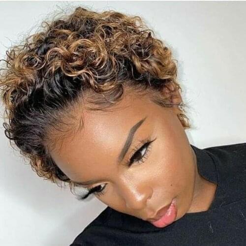 Highlight 4/27 Blonde Curly Bob Swiss Lace Front Human Hair Wigs Short Pixie Cut Virgin Hair For Black Women Deep Water Wave