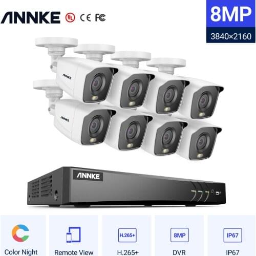 ANNKE 4K Ultra HD Video Surveillance Cameras System 8CH 8MP H.265+ DVR With 8X 8MP Outdoor Waterproof Security Camera Full Color