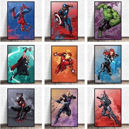 Marvel Avengers Superhero Comic Canvas Painting Iron Man Spiderman Posters and Prints Wall Pictures for Living Room Home Decor